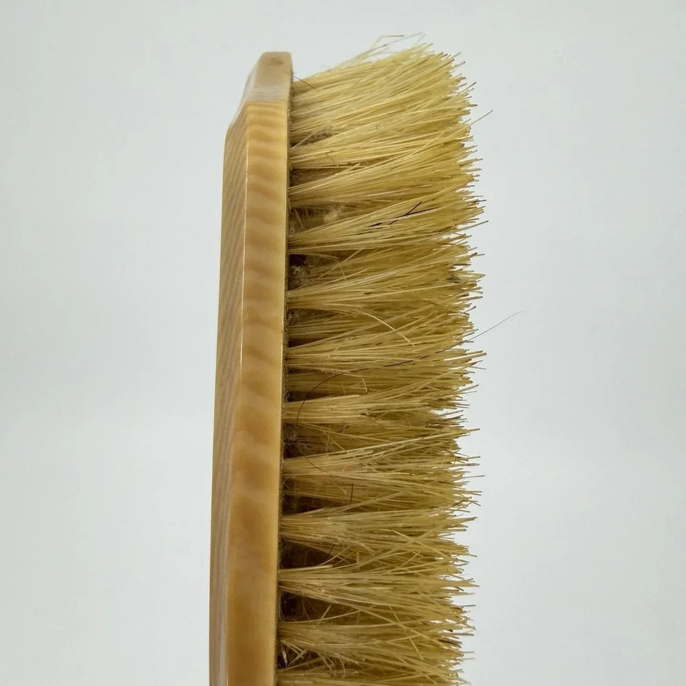 Vtg‎ Beveled Faux Woodgrain Vanity Hair Brush Crest Shape Floral Design 8.25
